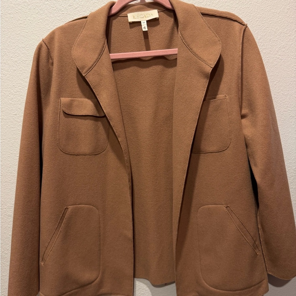 Escada Wool/Cashmere Women's Camel Brown Open Front Jacket - Vintage and Rare!